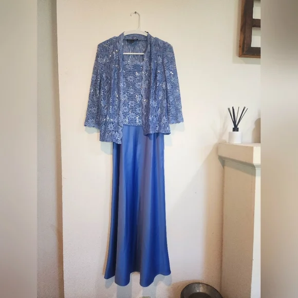 Alex Evenings | Dresses | Alex Evenings Lace Sequin Sheath Dress Cover Sz 8  Baby Blue Formal Event | Poshmark